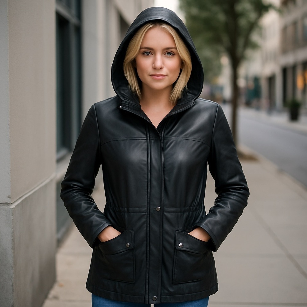 Danier • hooded leather 3/4 length jacket